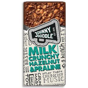 Johny Doodle – mléčná čokoláda, lískové ořechy a pralinky 150 g  expirace