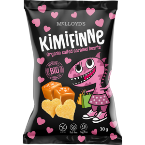 Kimifinne Snack srdíčka slaný karamel BIO 30 g