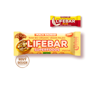 Lifefood Lifebar Superfoods Třešňová s macou a baobabem BIO RAW 47 g - expirace