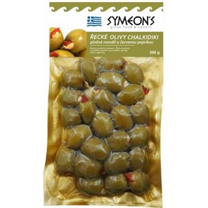 Symeons Zelené olivy plněné mandlí, červená paprika 200 g