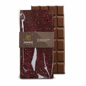 Čokoládovna Janek Mléčná čokoláda s drcenými ostružinami a lyo malinami 85 g expirace