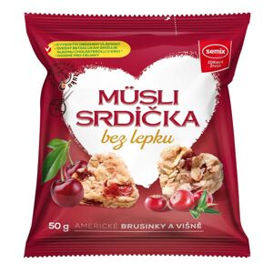 SEMIX  Müsli Srdíčka s brusinkami a višněmi  bez lepku 50 g expirace