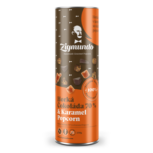 Zigmundo Popcorn Hořká čokoláda 70% a karamel tubus 250 g
