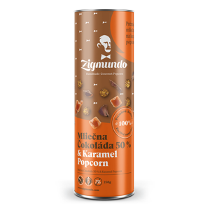 Zigmundo Popcorn Mléčná čokoláda 50% a karamel tubus 250 g